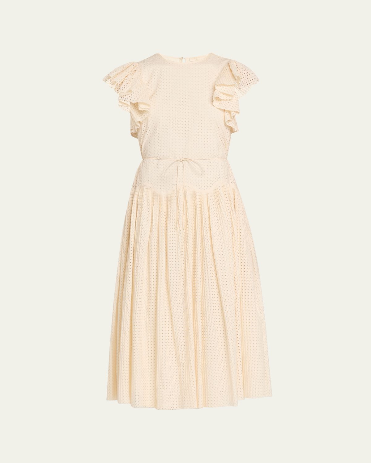 Ulla Johnson Sylvaine Flutter-Sleeve Lasercut Poplin Ankle Dress