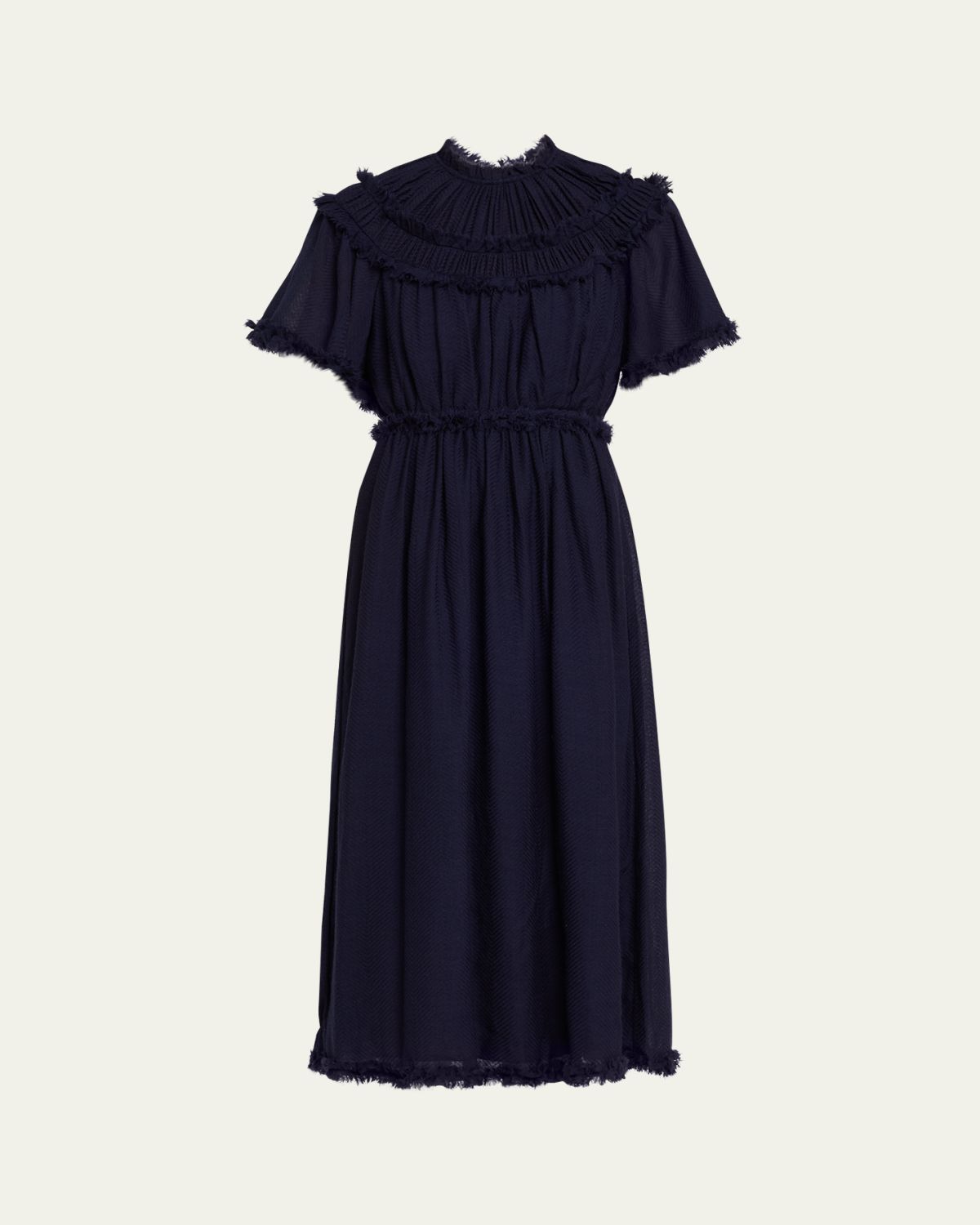 Ulla Johnson Ayan Gathered Yoked Short-Sleeve Midi Dress