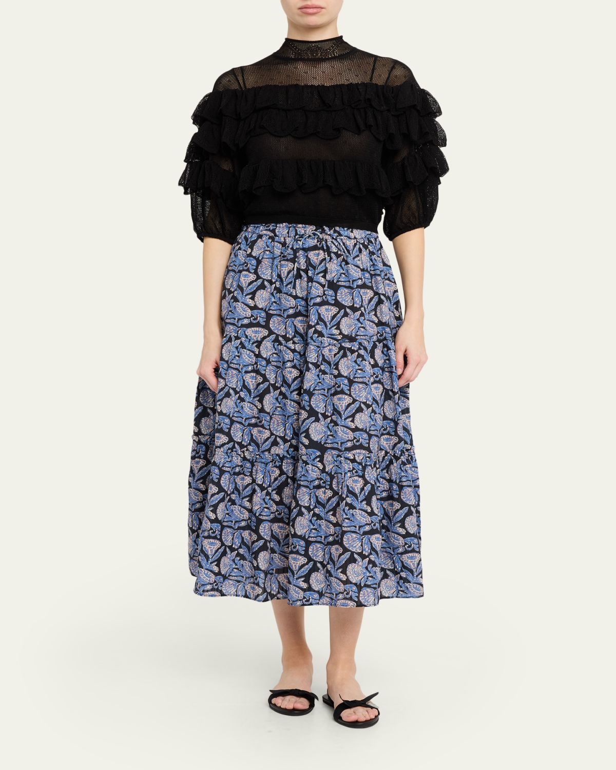 Ulla Johnson Corinna Mock-Neck Tiered Ruffle Top