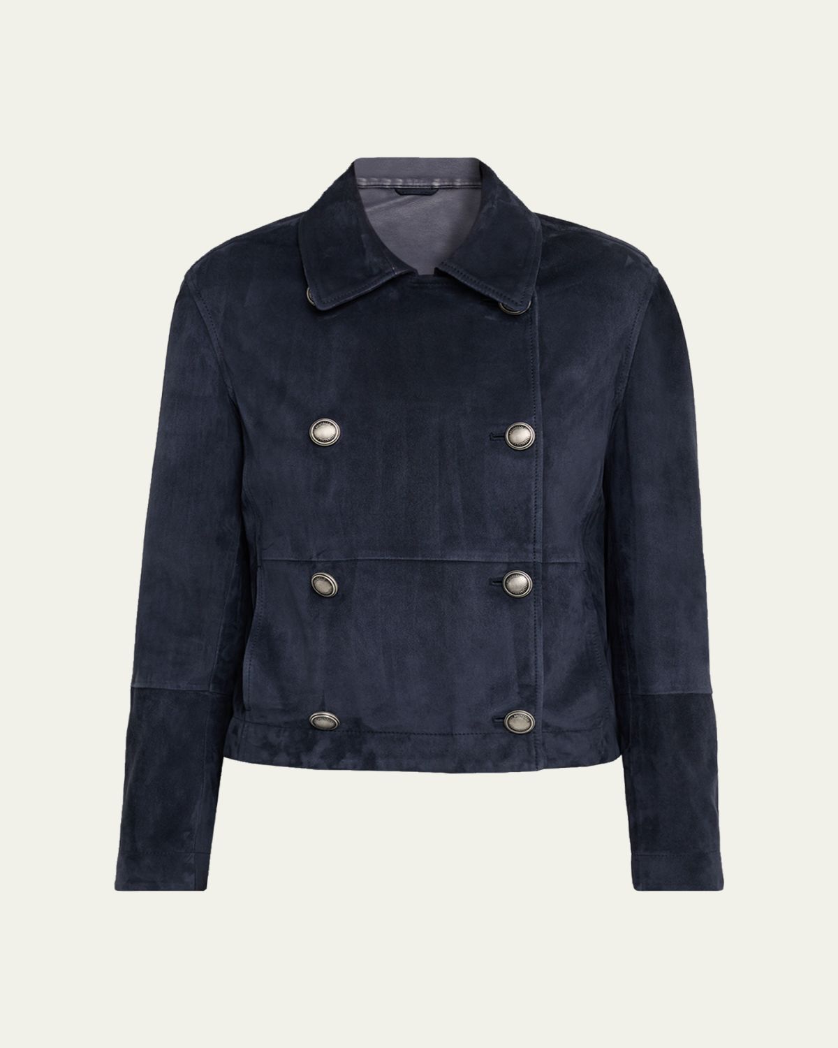 Brunello Cucinelli Couture Suede Double-Breasted Short Trench Jacket