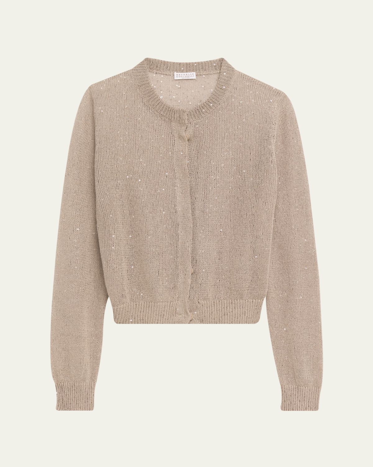 Brunello Cucinelli Linen-Silk Pailette Knit Crewneck Snap Cardigan