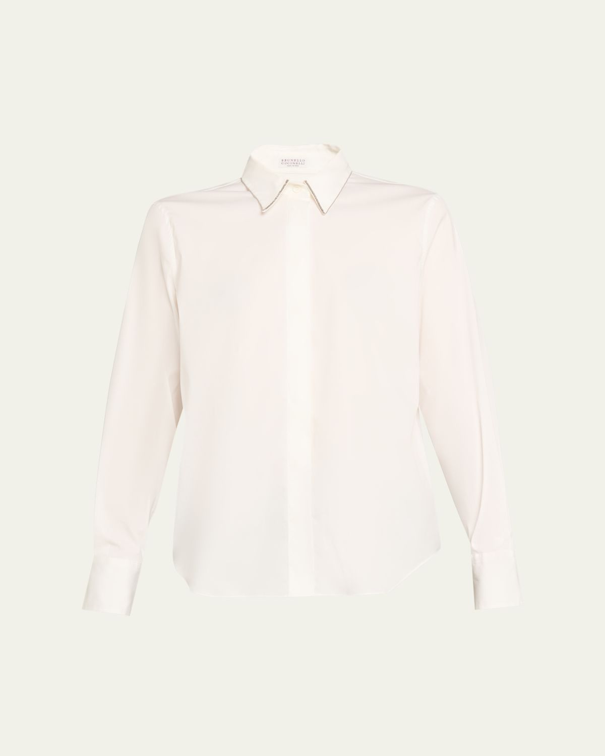 Brunello Cucinelli Monili-Trim Cotton Poplin Button-Down Shirt