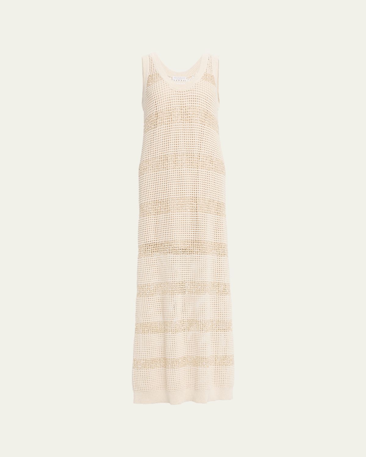Brunello Cucinelli Striped Pailette Open-Knit Sleeveless Maxi Dress | Thumbnail 6