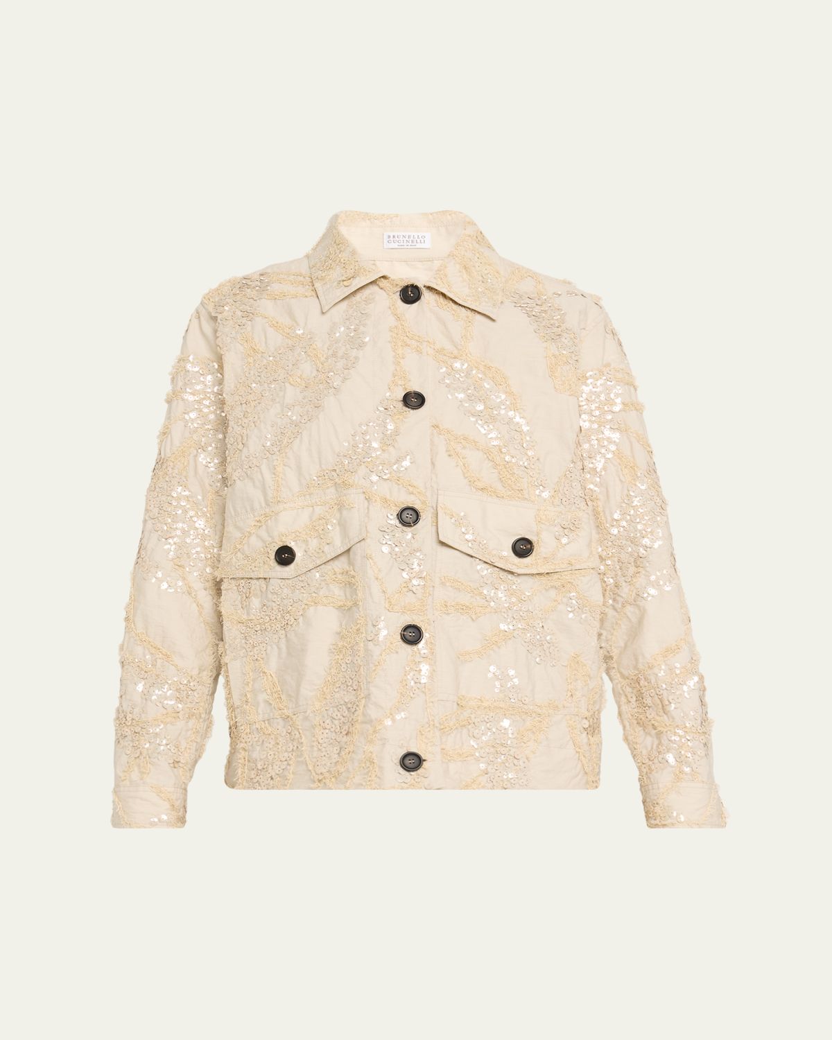 Brunello Cucinelli Embroidered Techno Cotton Poplin Deconstructed Shacket