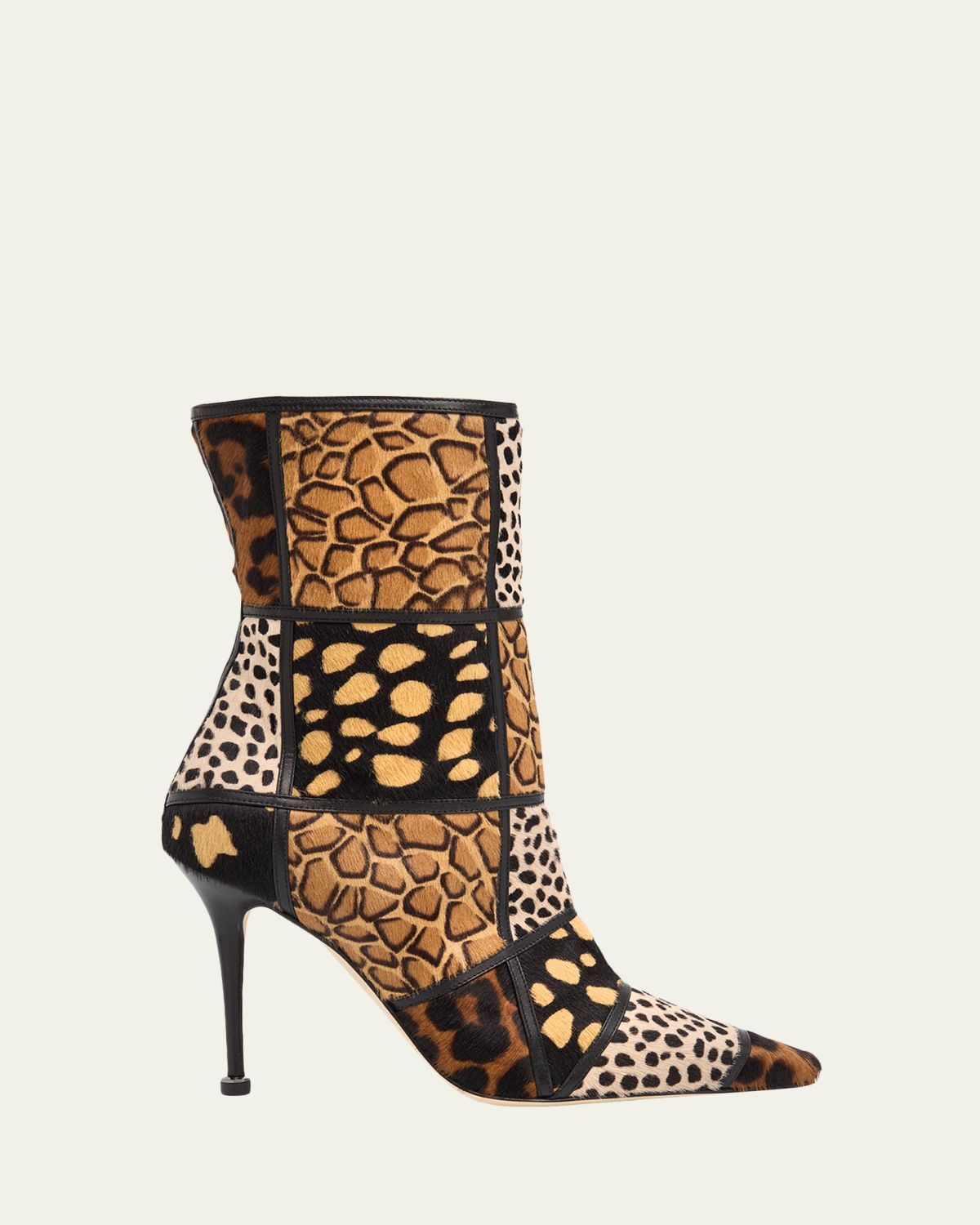 Manolo Blahnik 105mm Trulona Patchwork Calf Hair Booties