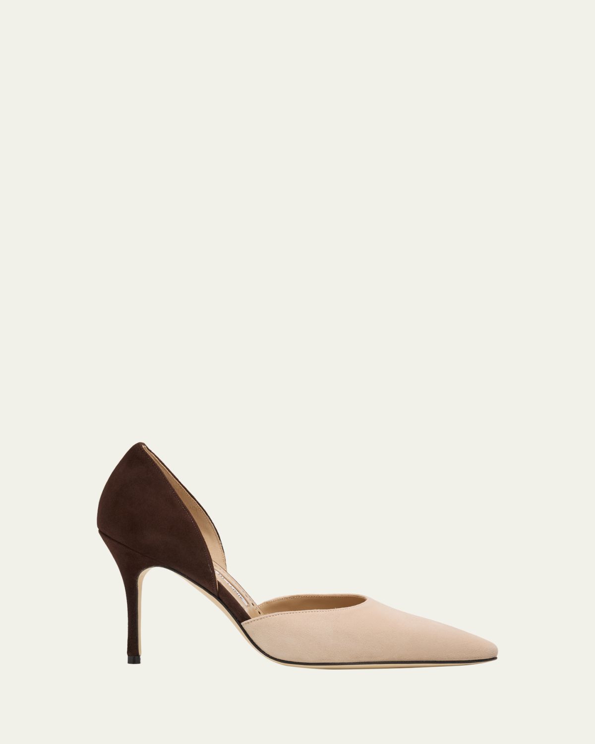 Manolo Blahnik 90mm Taylerbinu Bicolor Suede Pointed-Toe Pumps