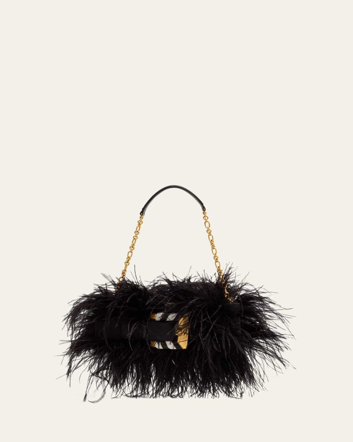 Balmain Anthem Belted Feather Shoulder Bag