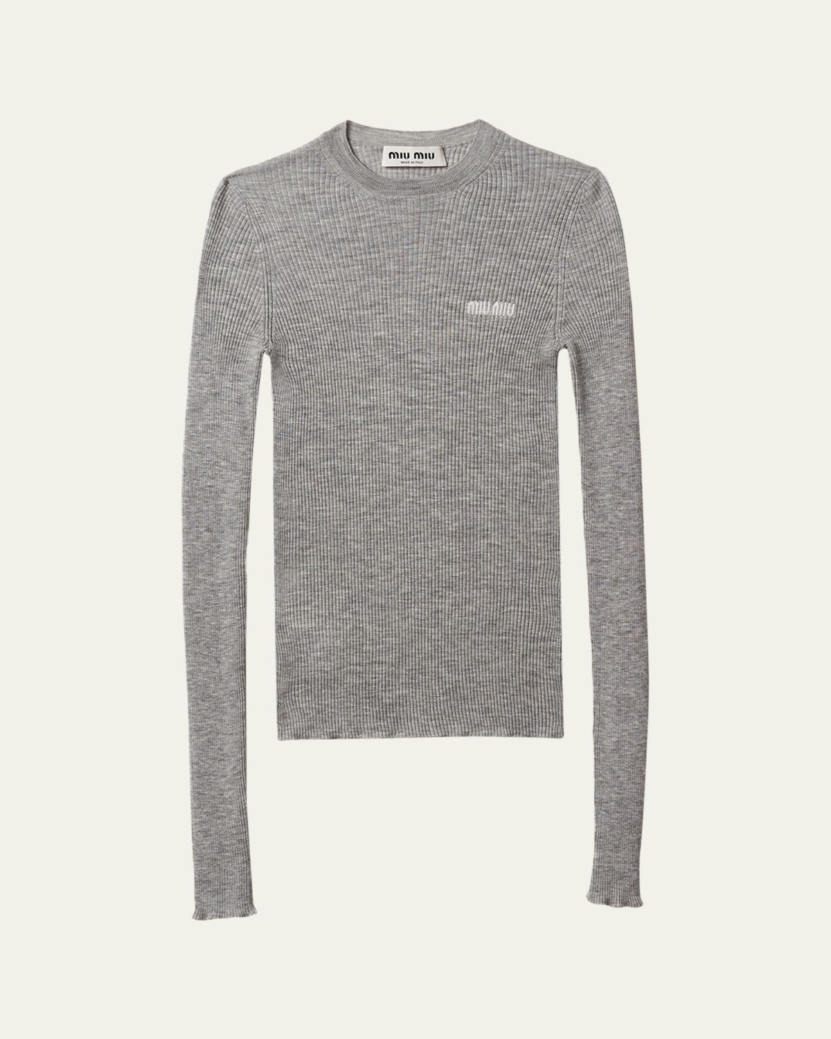 Miu Miu Cashmere-Silk Rib Crewneck Sweater