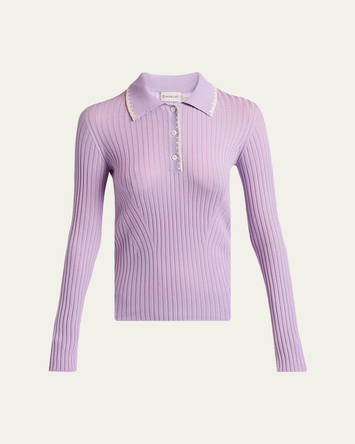 Moncler Long-Sleeve Rib-Knit Polo