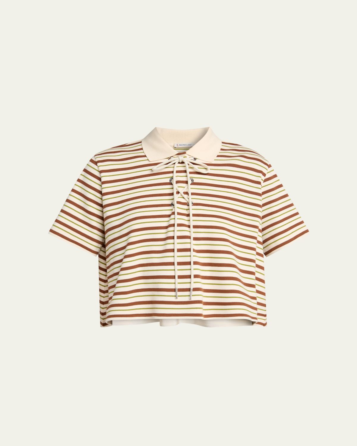 Moncler Lace-Up Stripe Polo Shirt