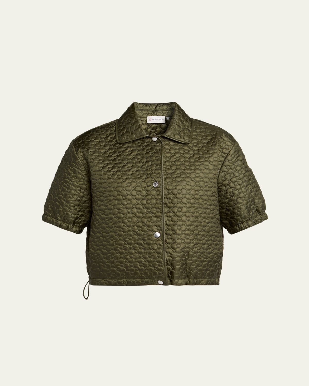 Moncler Floral-Quilted Short-Sleeve Padded Shirt