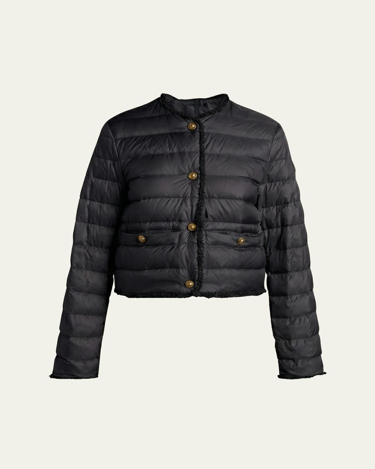 Moncler Fleurs Bouclé-Trim Short Down Jacket