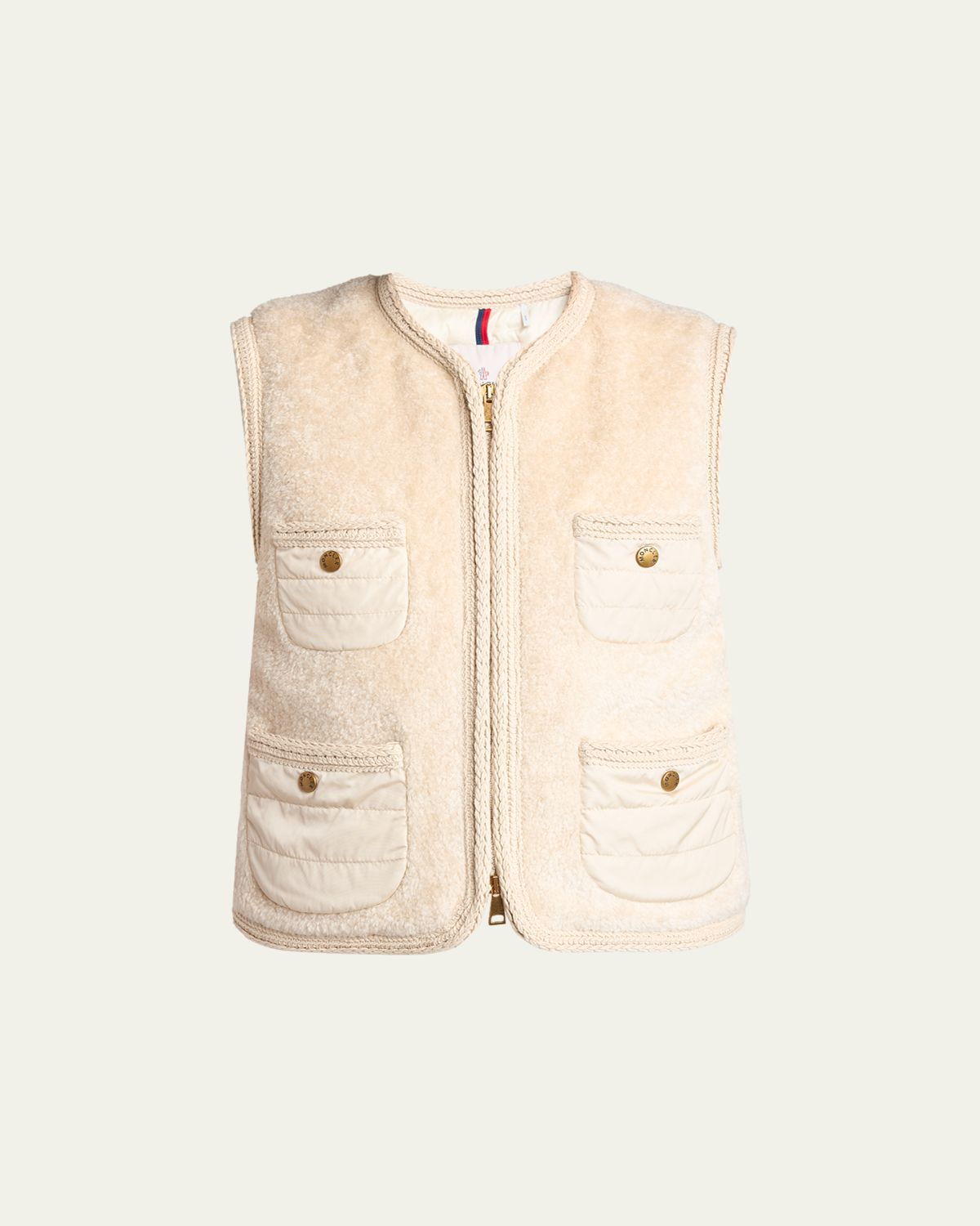 Moncler Mimosas Braided Trim Teddy Down Vest