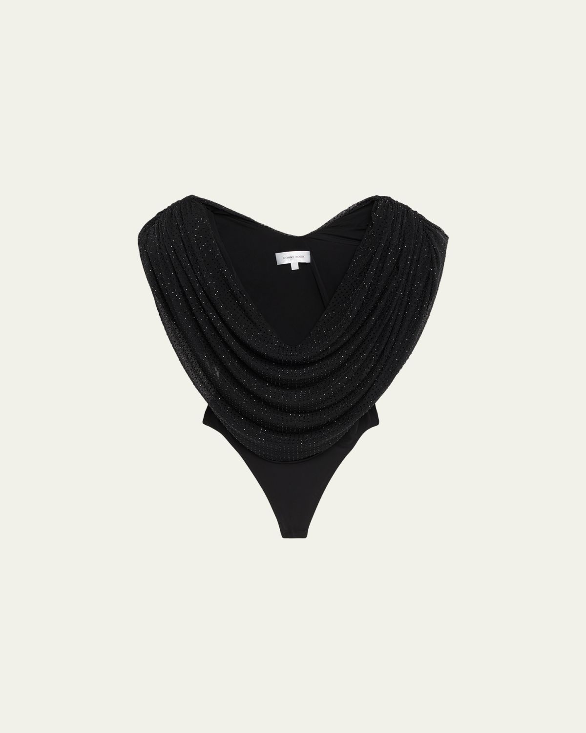 Ronny Kobo Cindi Draped Rhinestone-Embellished Bodysuit