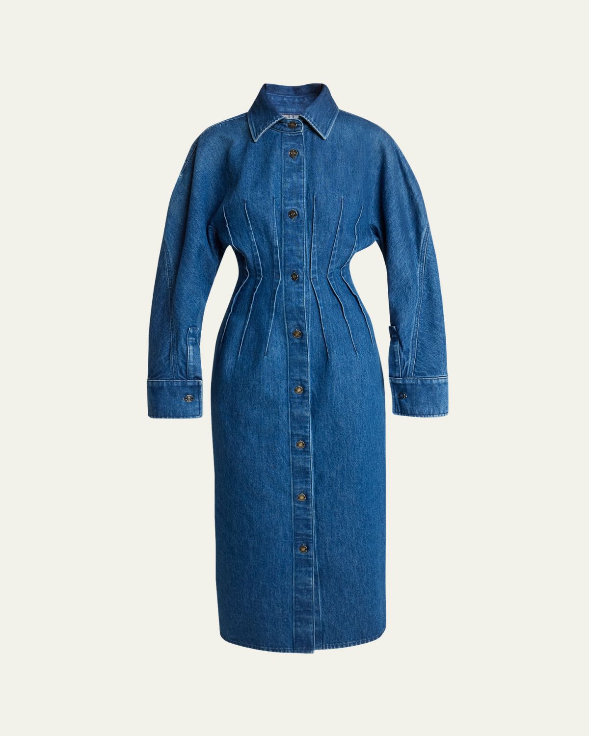 Givenchy Cocoon-Sleeve Waisted Denim Midi Shirtdress