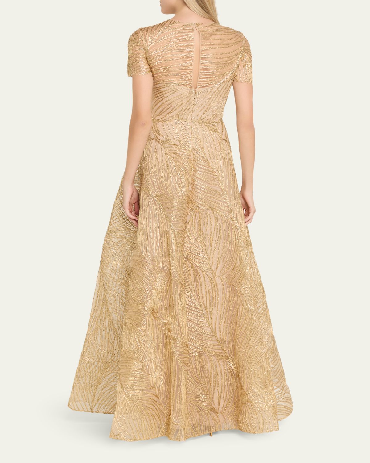 Naeem Khan Metallic Raffia Embroidered Short-Sleeve Gown | Thumbnail 3 Naeem Khan Metallic Raffia Embroidered Short-Sleeve Gown | Thumbnail 3