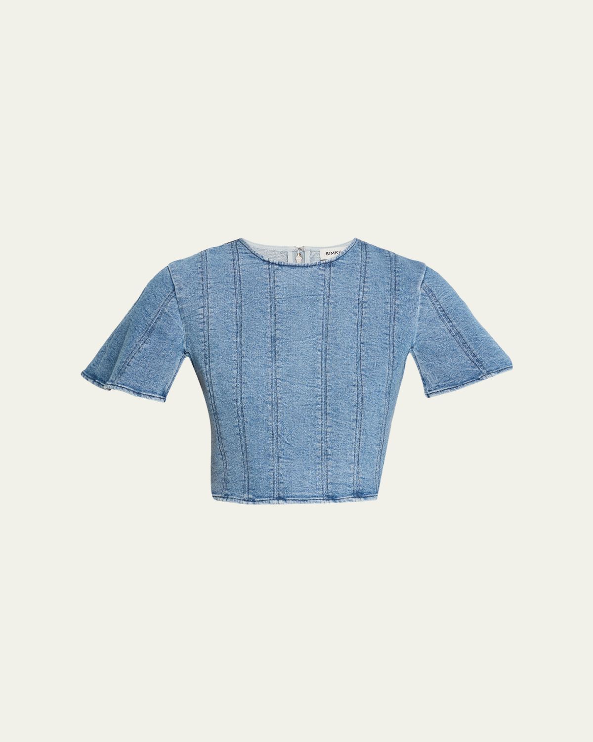 SIMKHAI Kolby Short-Sleeve Denim Top