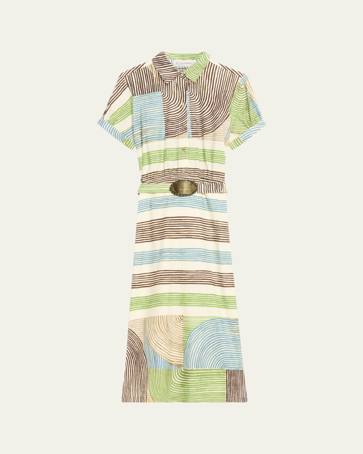 Silvia Tcherassi Odila Striped Short-Sleeve Midi Shirtdress With Belt