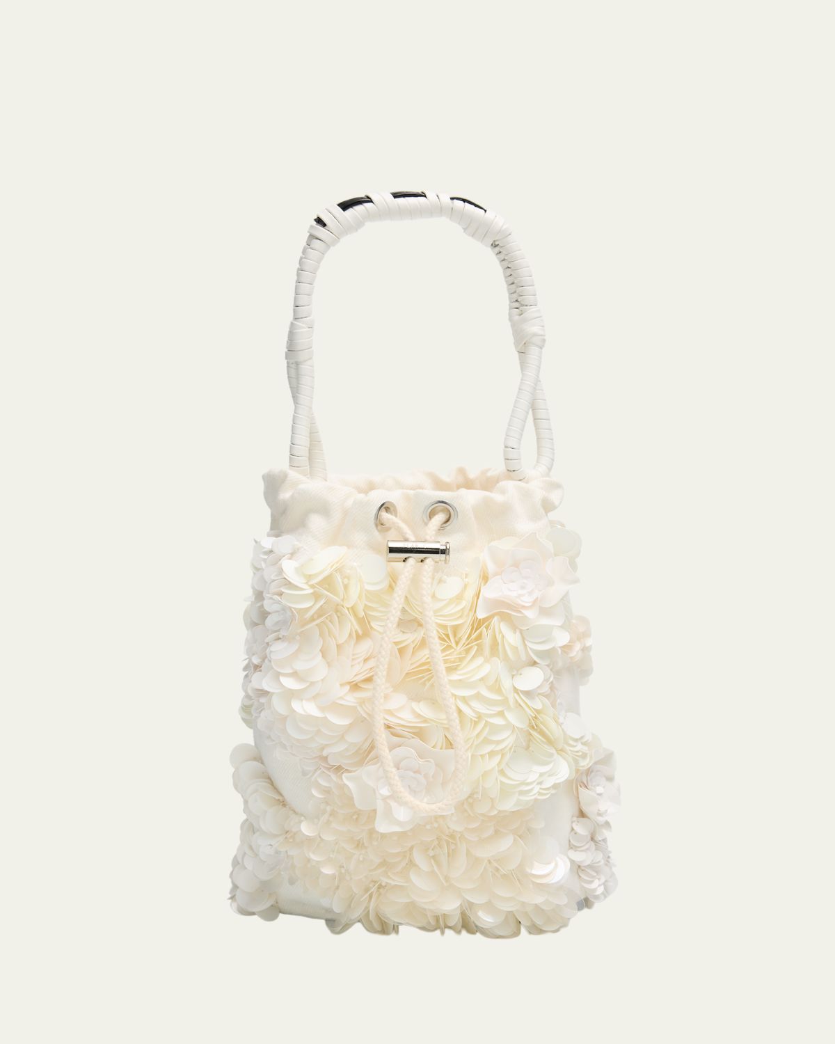 Plan C Sequin Floral Applique Bucket Bag