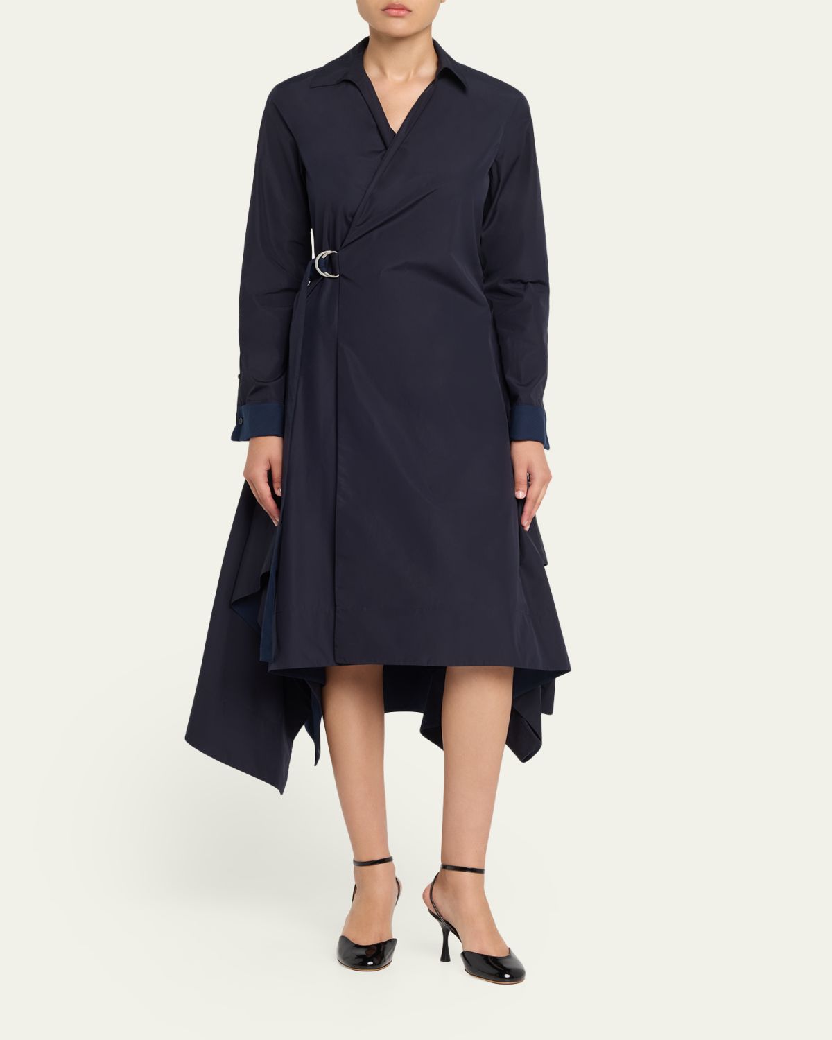 LOEWE Long-Sleeve Handkerchief Midi Wrap Shirtdress | Thumbnail 2
