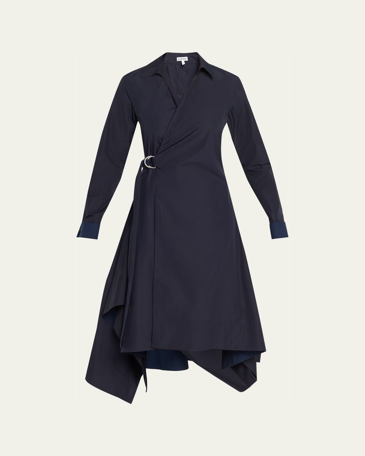 Loewe Long-Sleeve Handkerchief Midi Wrap Shirtdress