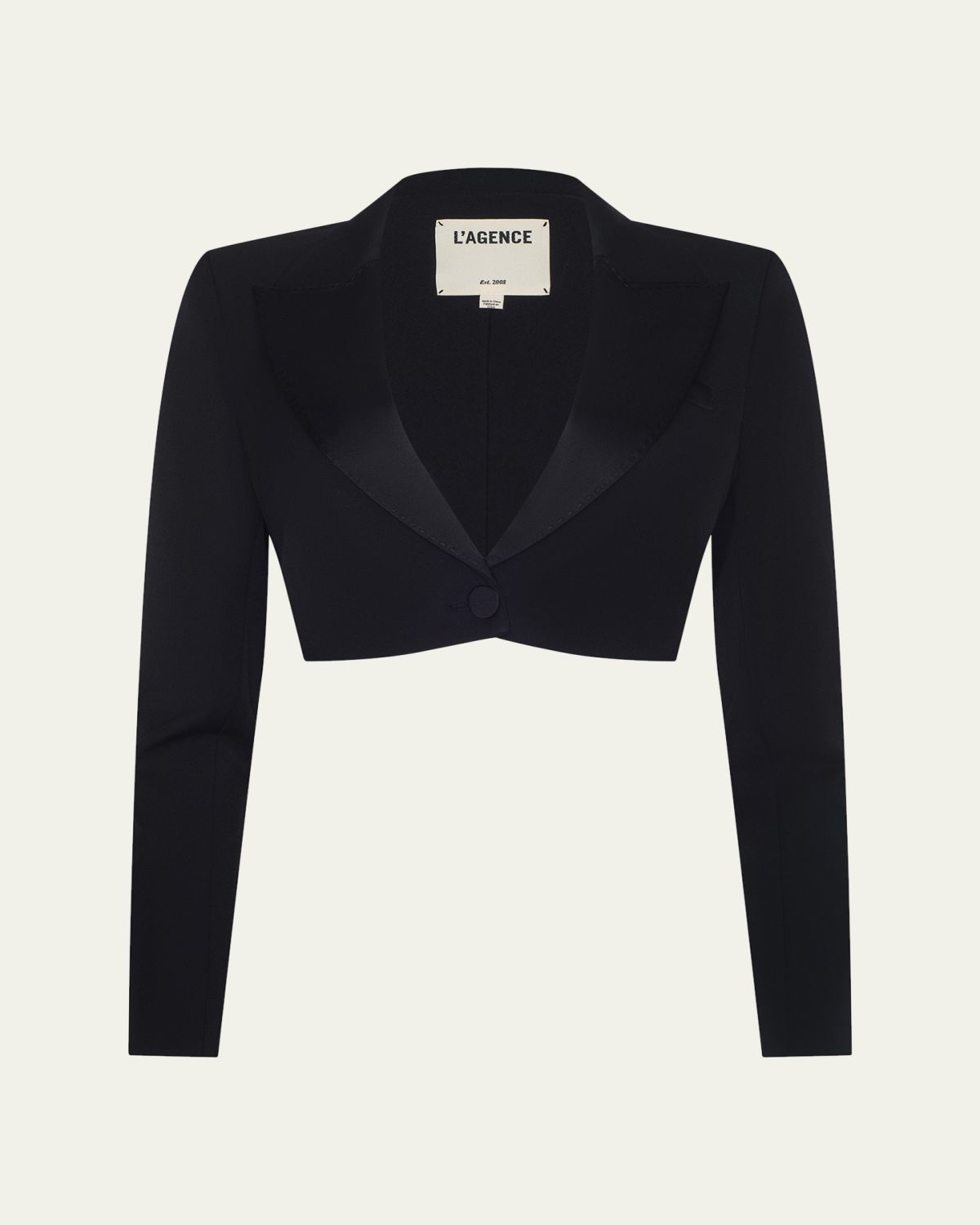 L'Agence Daxton Cropped Satin-Lapel Blazer