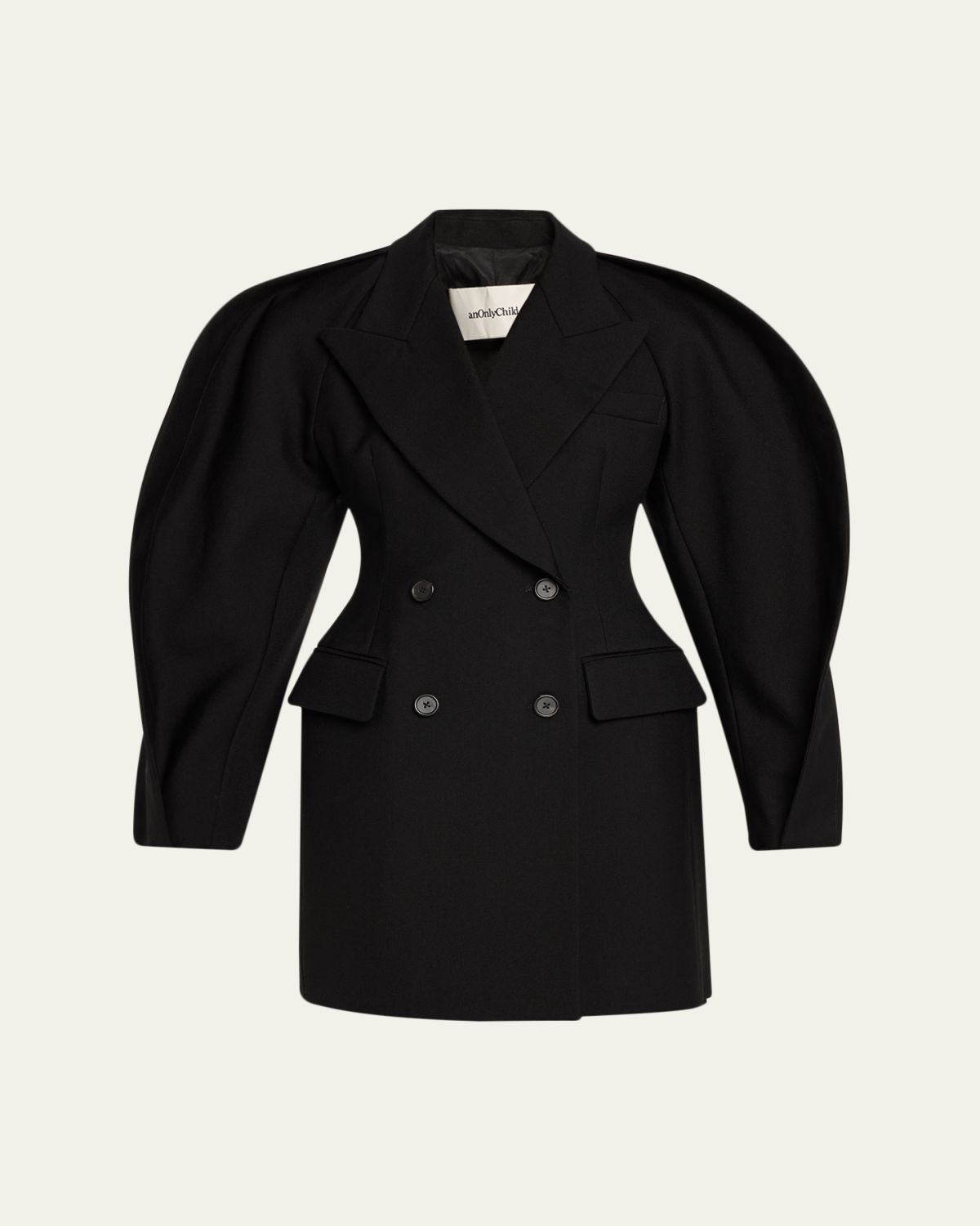 anOnlyChild Kitts Ruched Balloon-Sleeve Double-Breasted Blazer