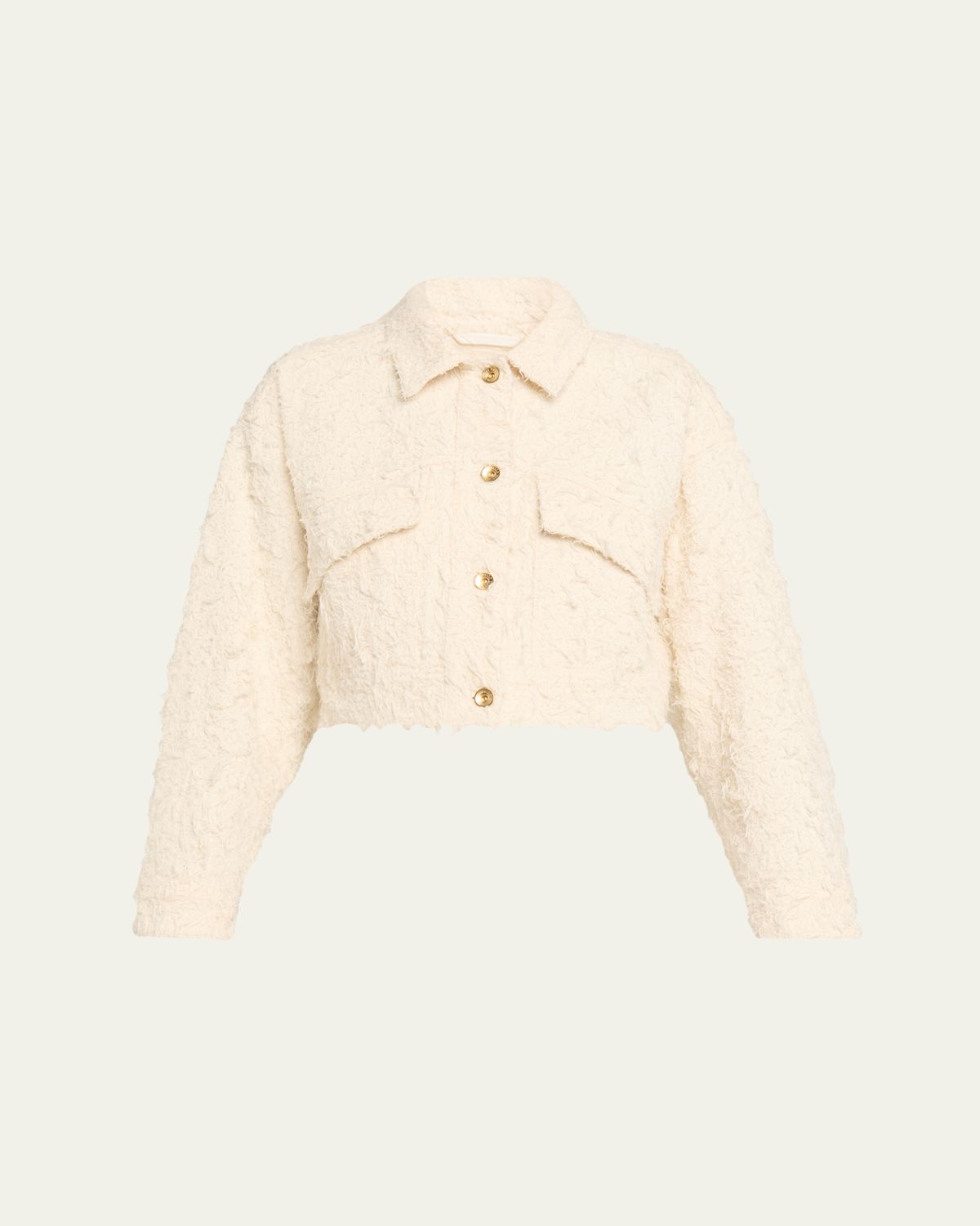 Brunello Cucinelli Summer Fuzzy Cotton Bull Cropped Denim Jacket