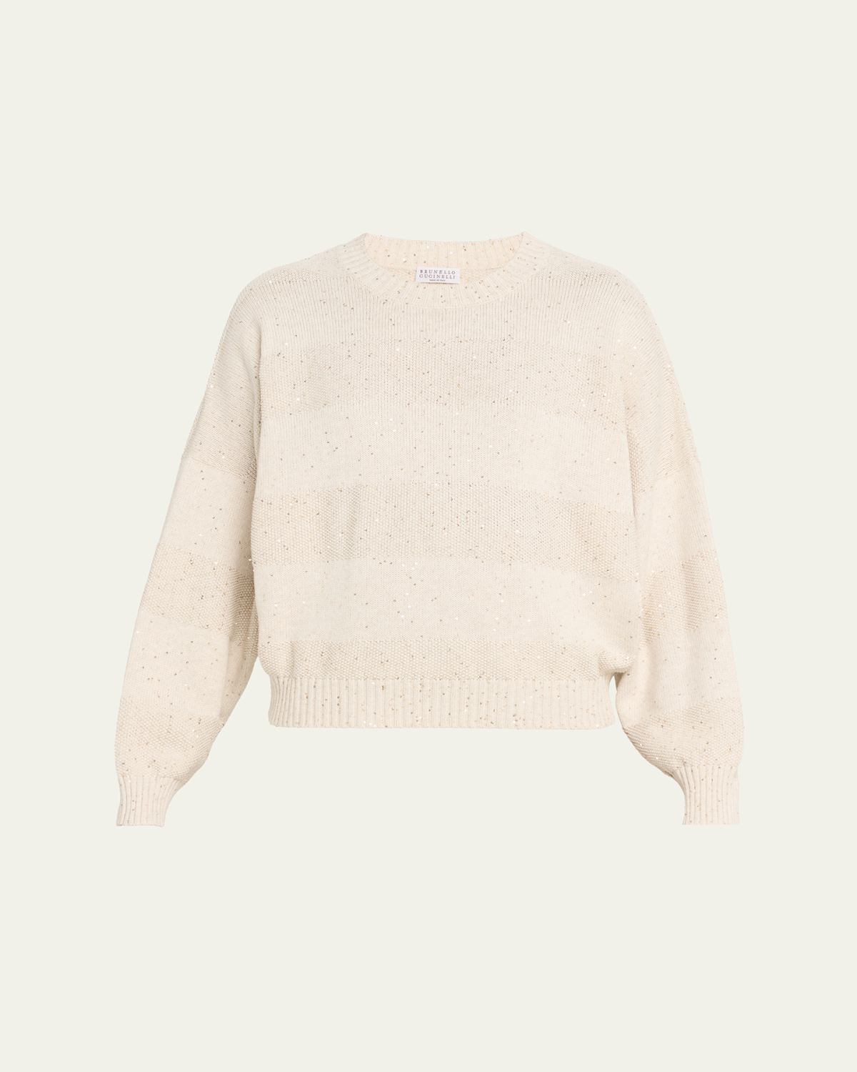 Brunello Cucinelli Linen-Cotton Pailette Striped Crewneck Sweater