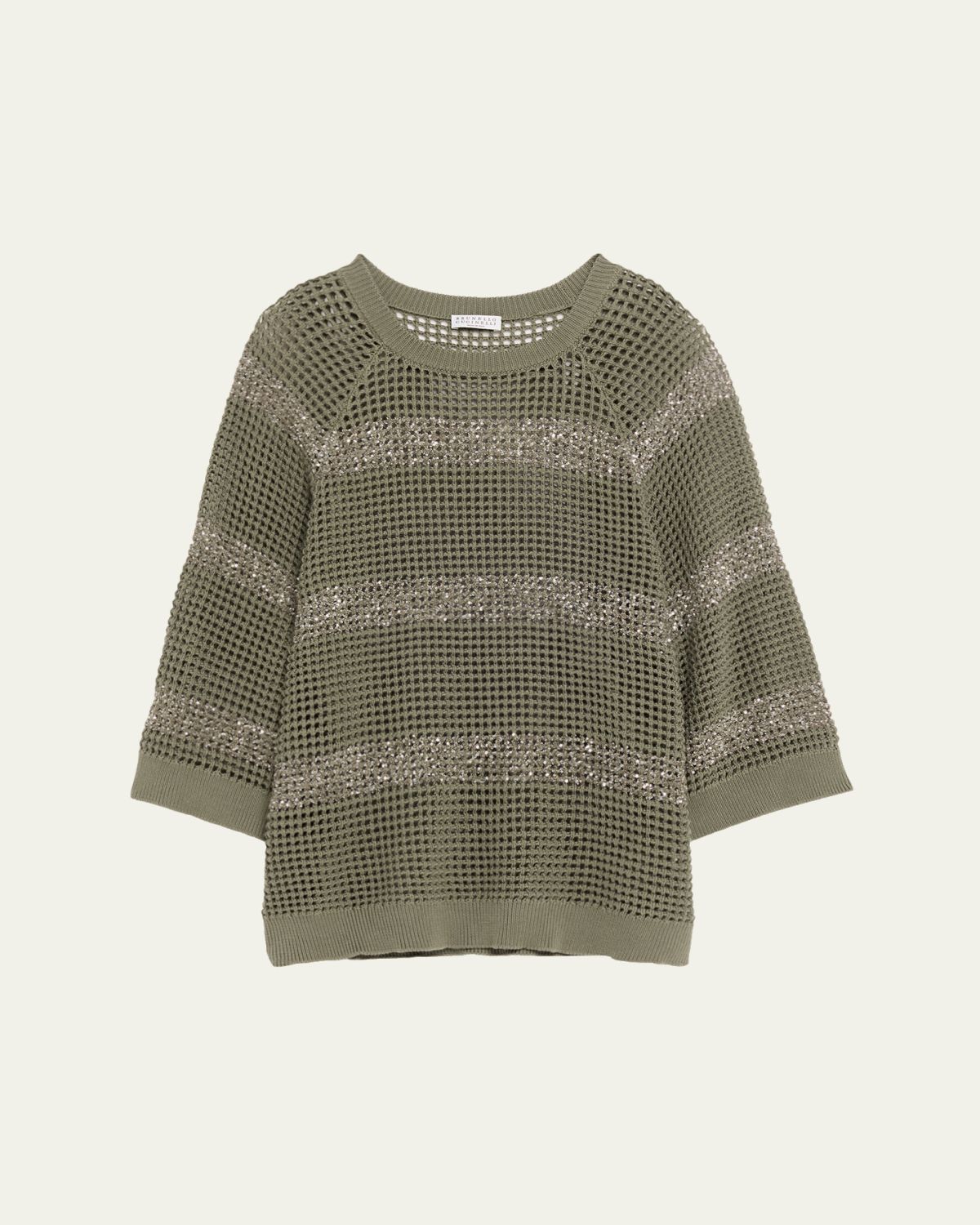 Brunello Cucinelli Water Reflection Pailette Striped Open Knit Sweater