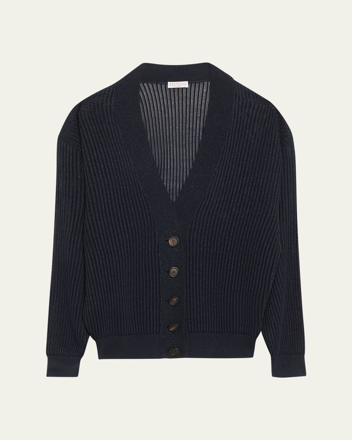 Brunello Cucinelli Echo Metallic Open Knit V-Neck Cardigan