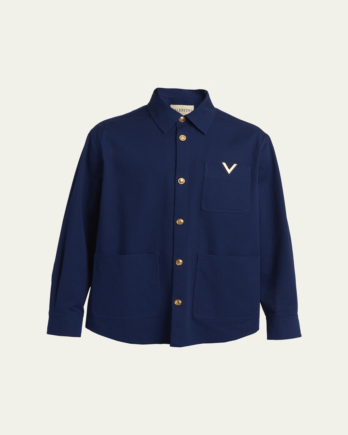 Valentino Garavani Men's Cotton Gabardine Shirt Jacket with VGold