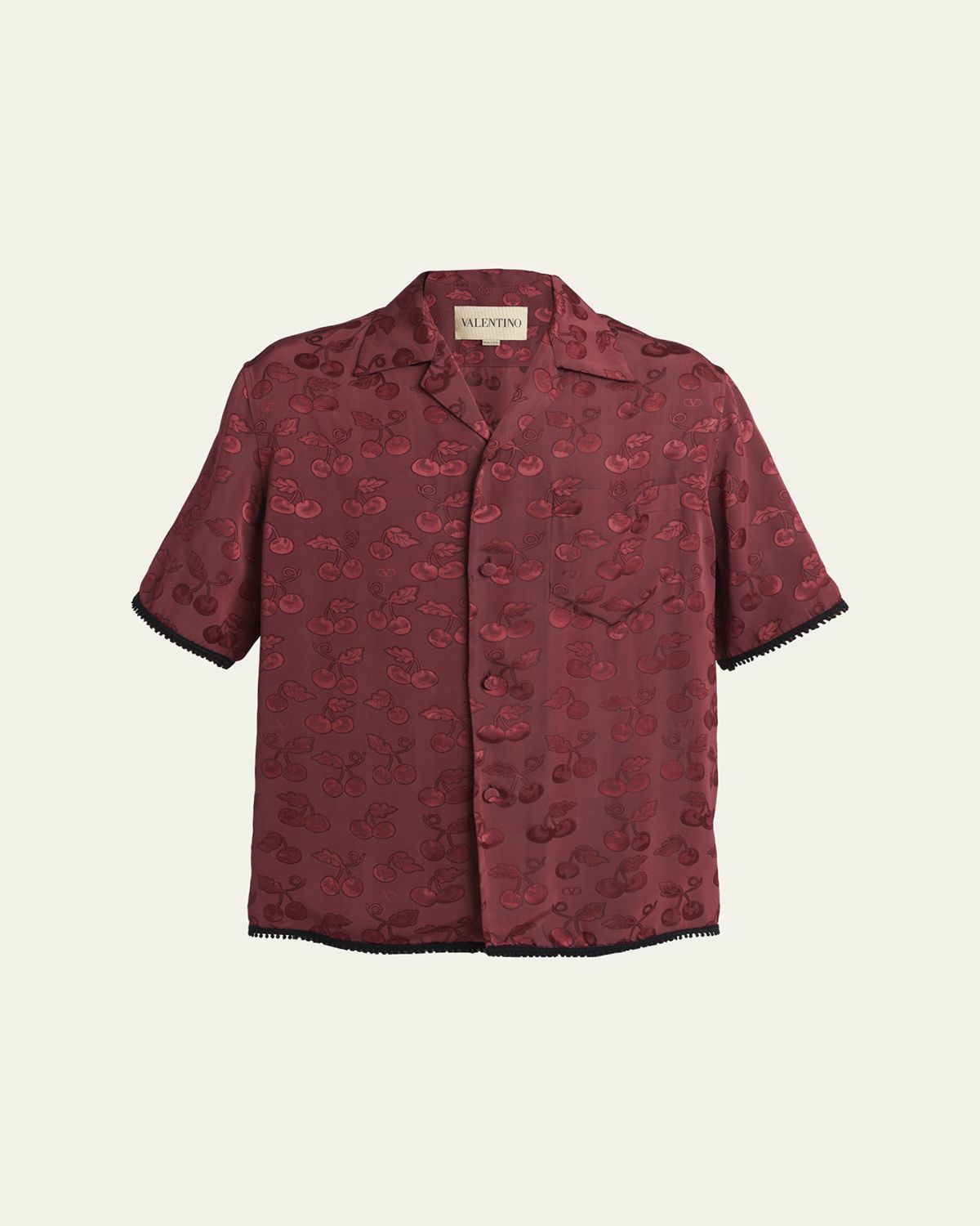 Valentino Garavani Men's Viscose Cherryfic Jacquard Bowling Shirt