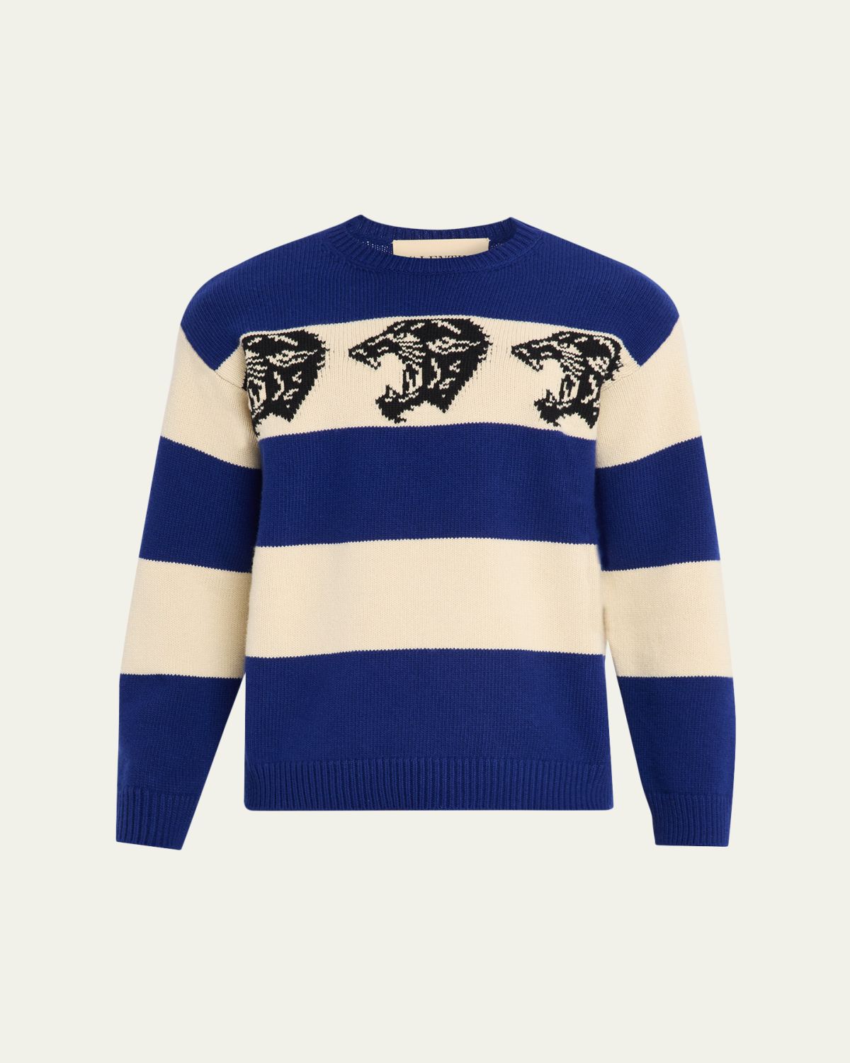 Valentino Garavani en's Striped Jacquard Panther Wool Sweater