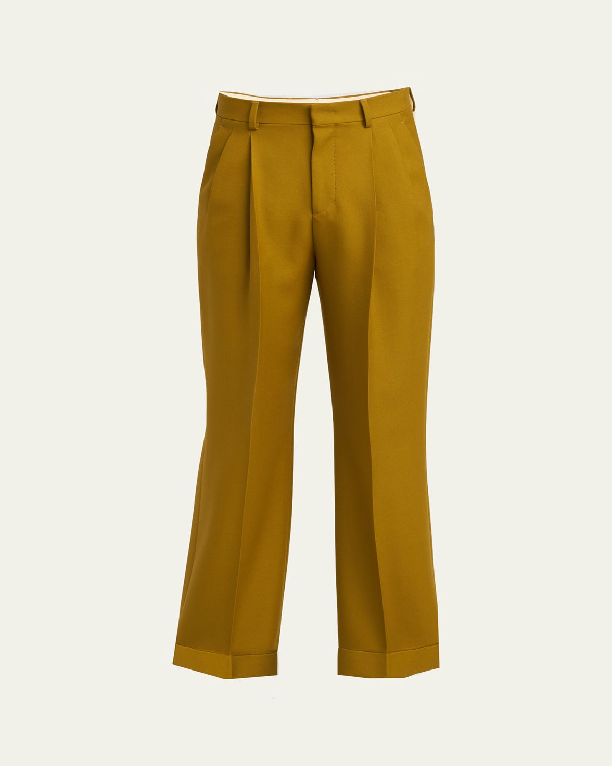 Valentino Garavani Men's Light Brown Pleated Wool-Blend Trousers