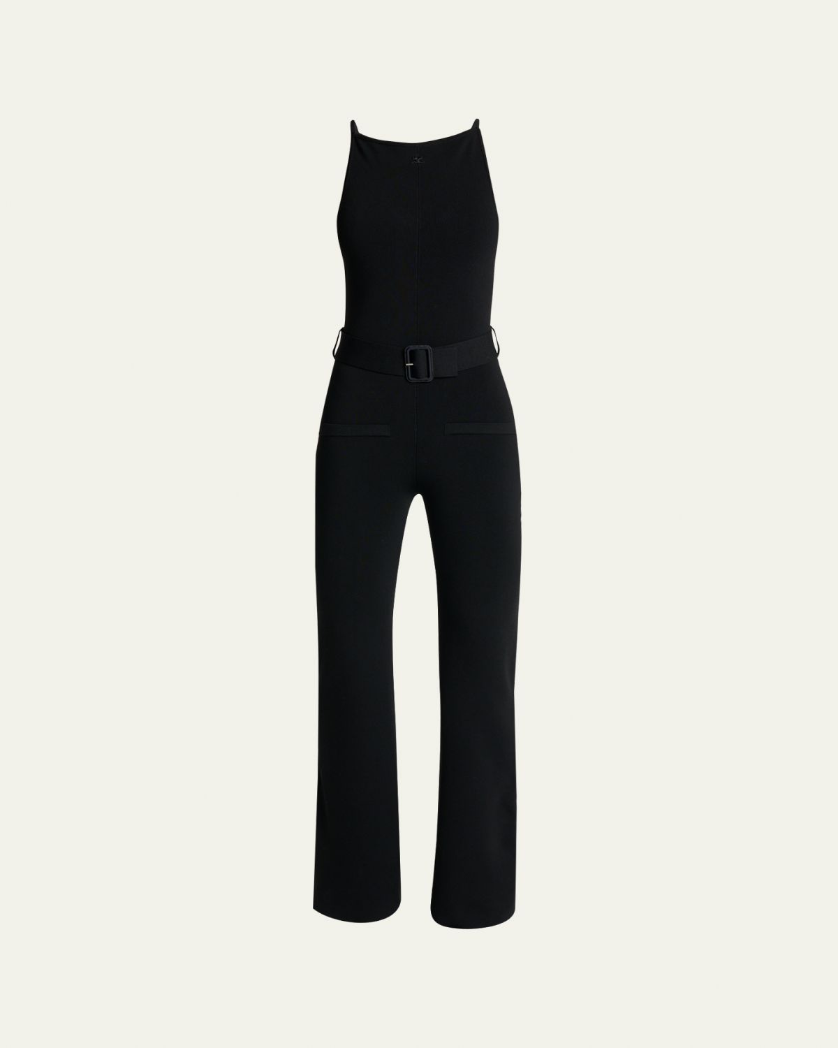 Courreges Belted Milano Knit Sleeveless Flare Jumpsuit