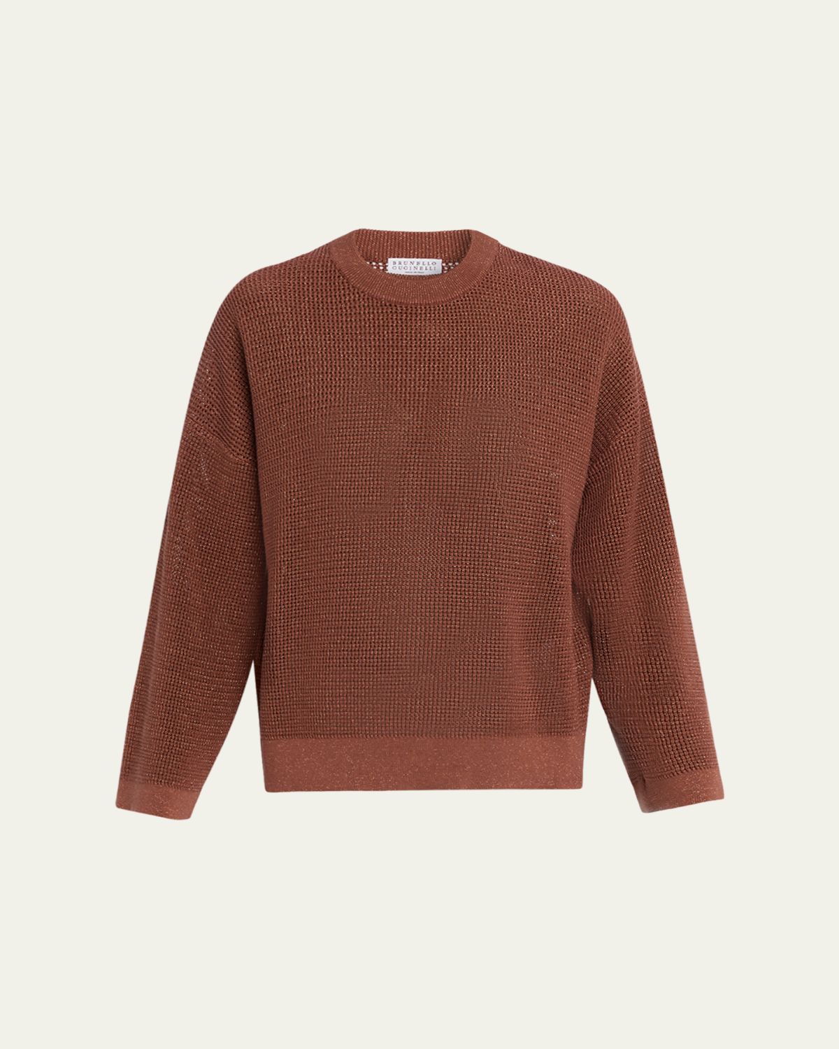 Brunello Cucinelli Metallic Cotton Diamond Stitch Crewneck Sweater