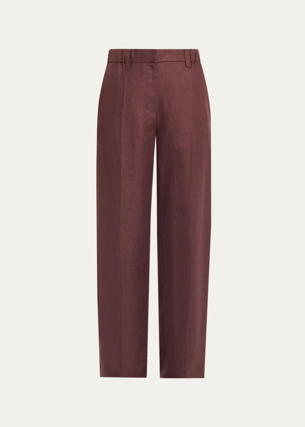 Elasticized Mid-Rise Linen Straight-Leg Pants Elasticized Mid-Rise Linen Straight-Leg Pants