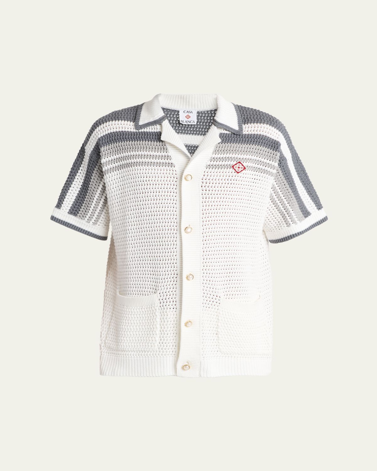 CASABLANCA Men 's Cotton Crochet Short-Sleeve Tennis Shirt