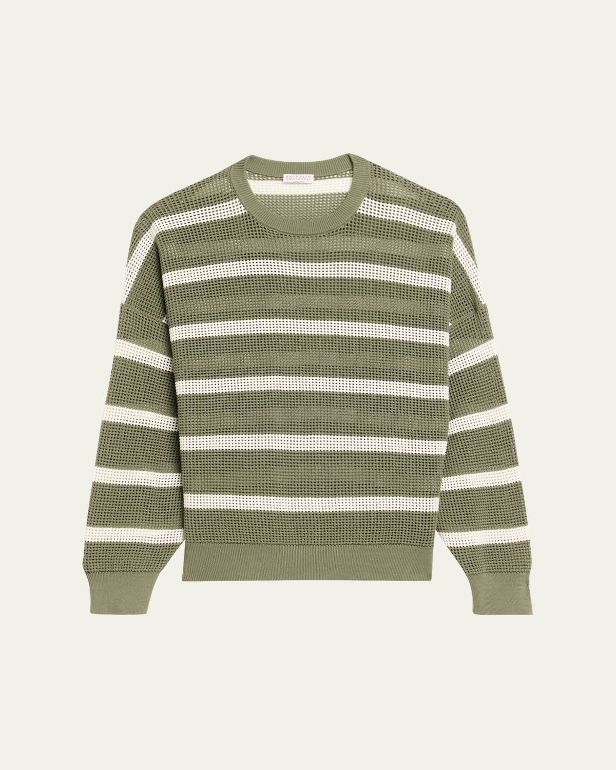 Brunello Cucinelli Striped Micronet Knit Crewneck Sweater