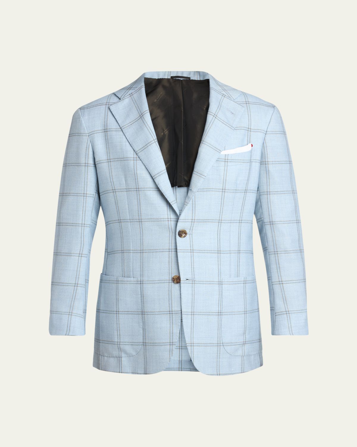 Kiton Men's Windowpane Check Cashmere and Linen Sport Coat