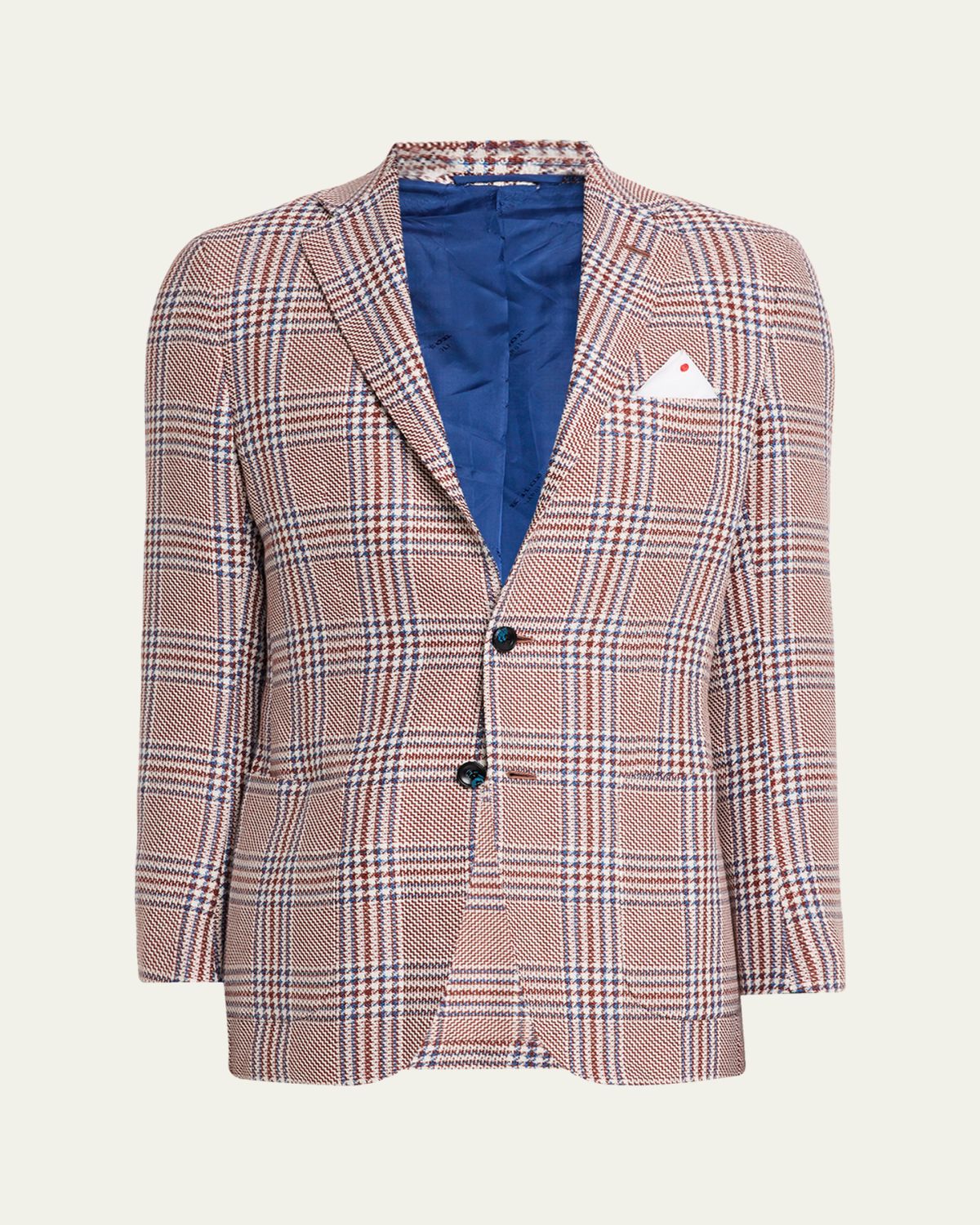 Kiton Men's Cashmere and Linen Houndstooth Plaid Sport Coat