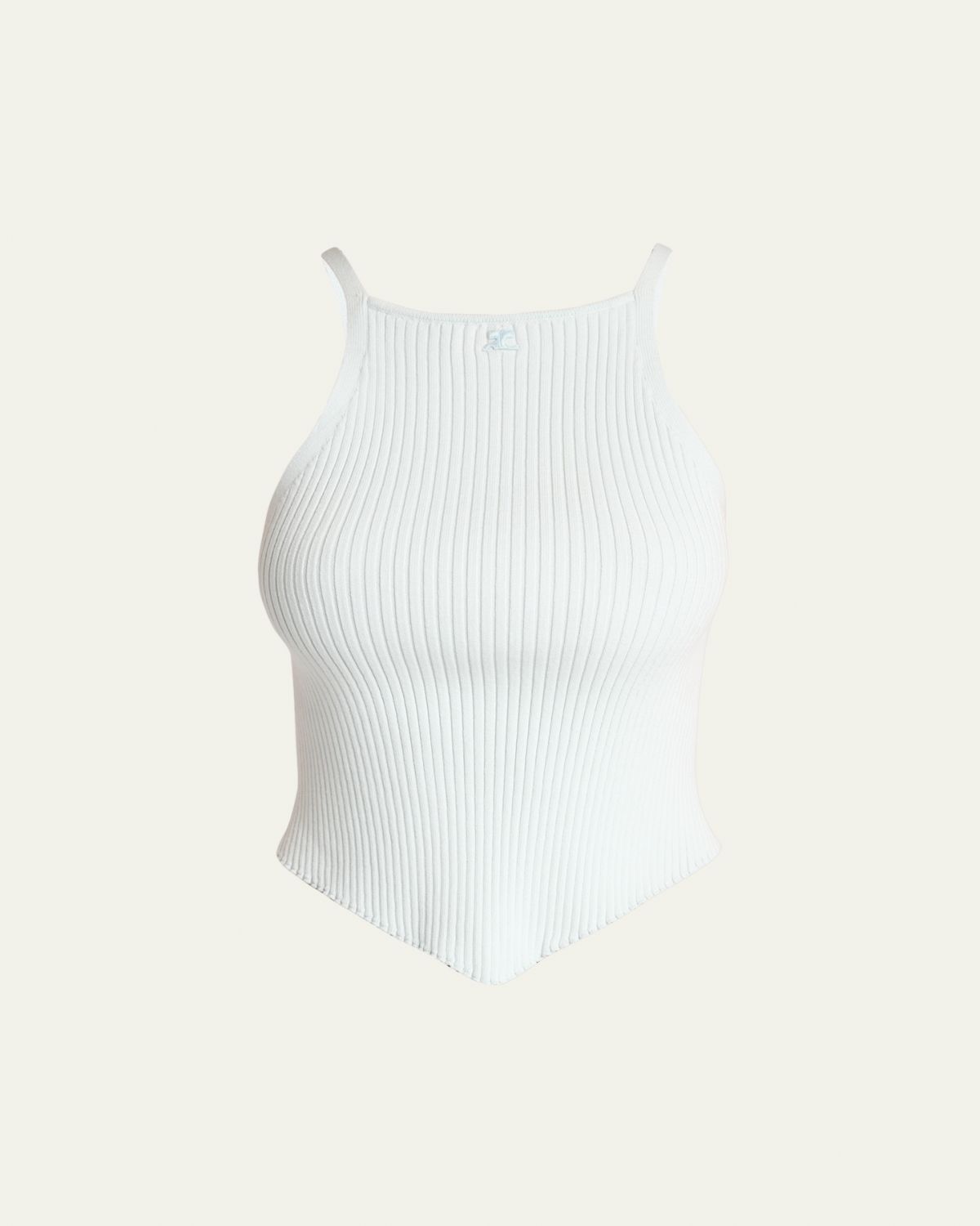 Courreges Ribbed Sleeveless Point-Hem Crop Top