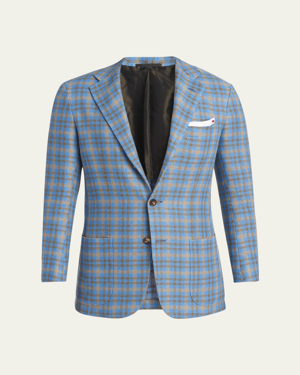 Kiton Men's Cashmere and Linen Graph Check Sport Coat