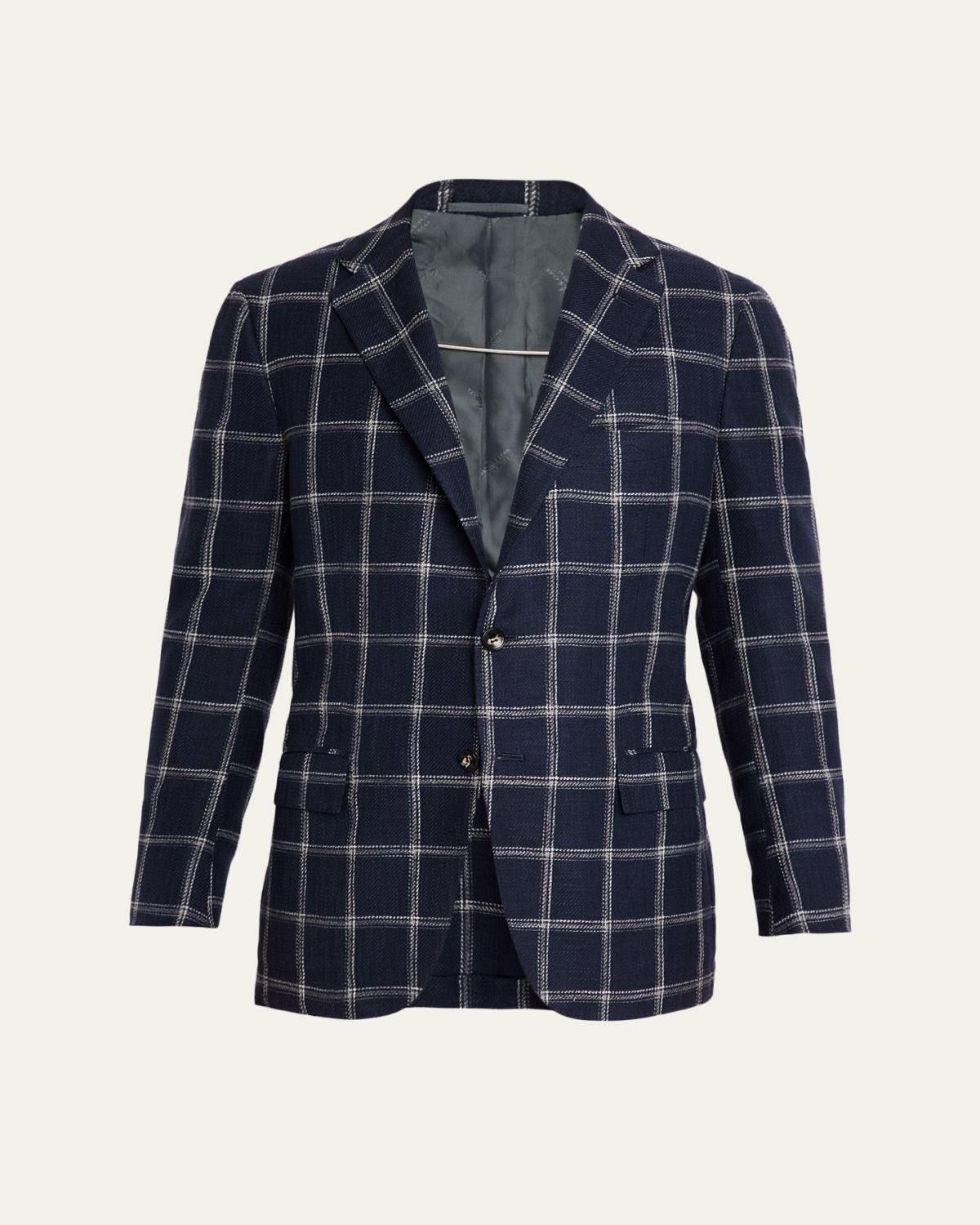 Kiton Men's Windowpane Silk, Cotton and Cashmere Sport Coat