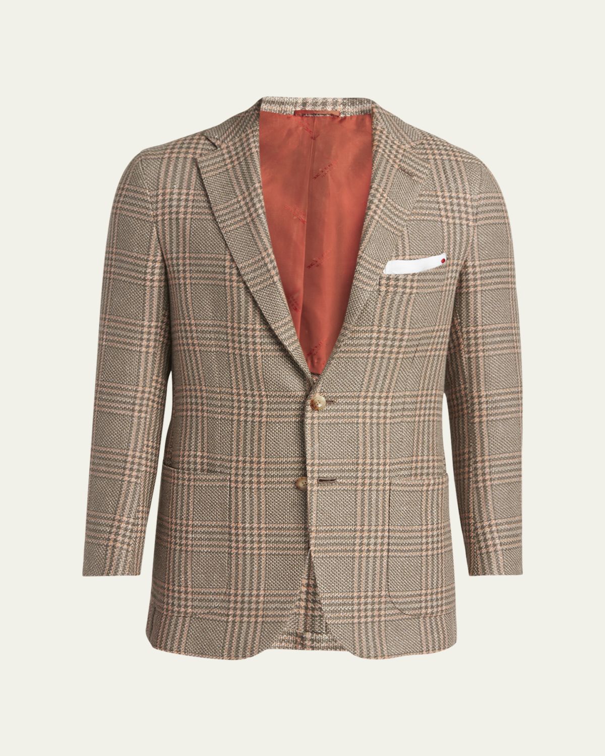 Kiton Men's Prince of Wales Cashmere and Linen Sport Coat