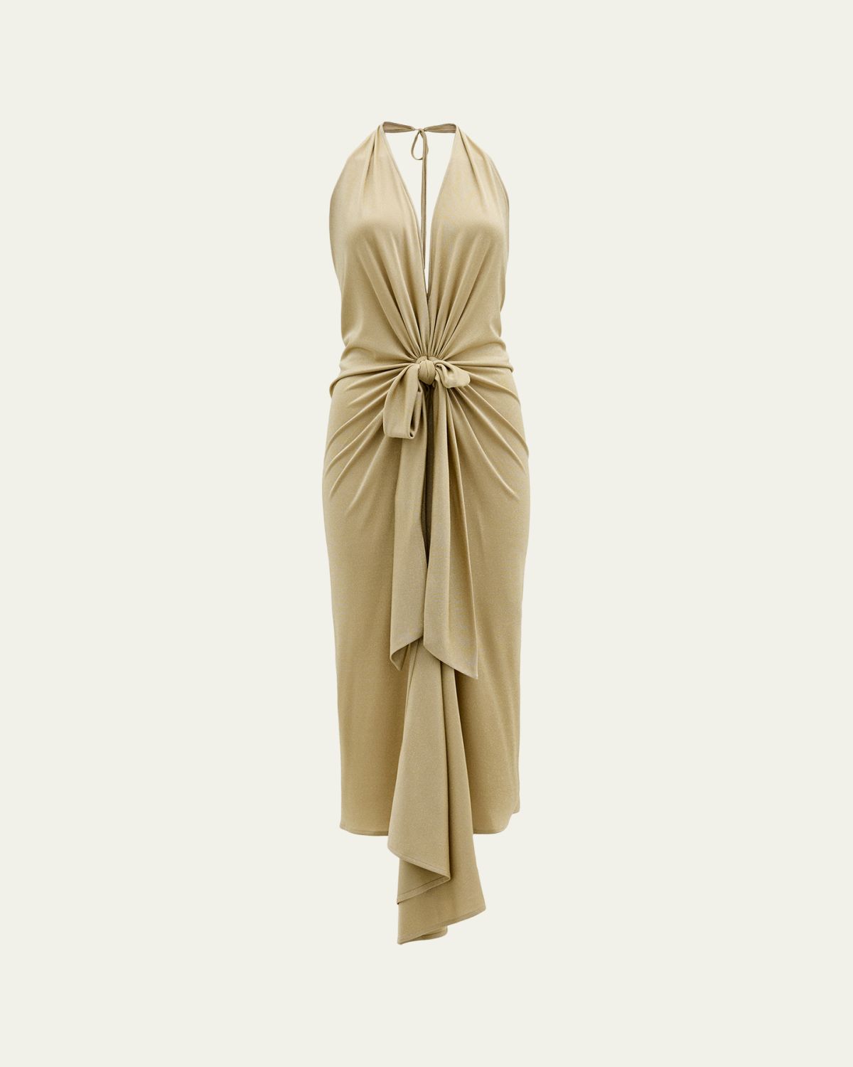 Silvia Tcherassi Adara Plunging Halter Knotted Maxi Dress