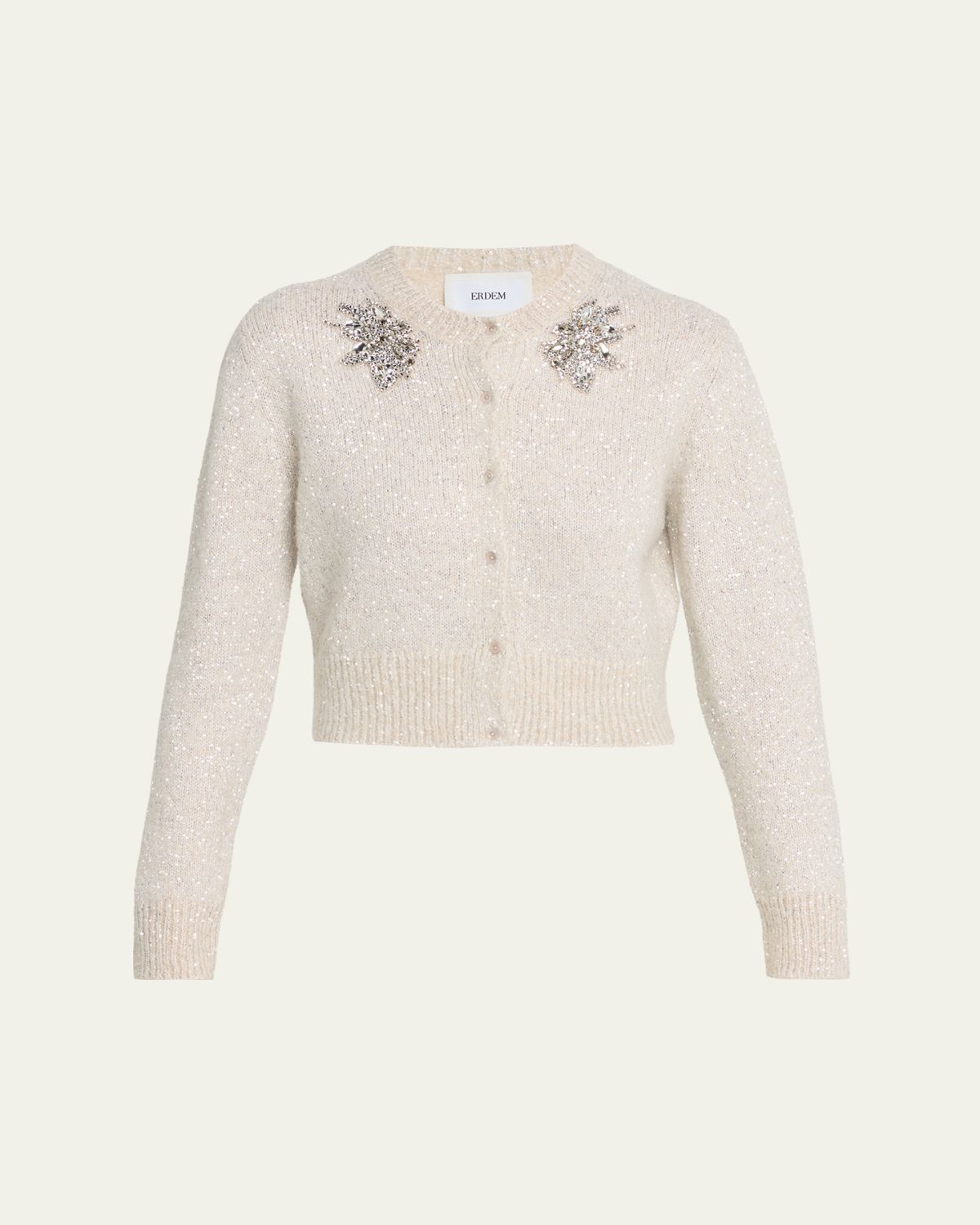 Erdem Crystal Crewneck Paillette Knit Crop Cardigan