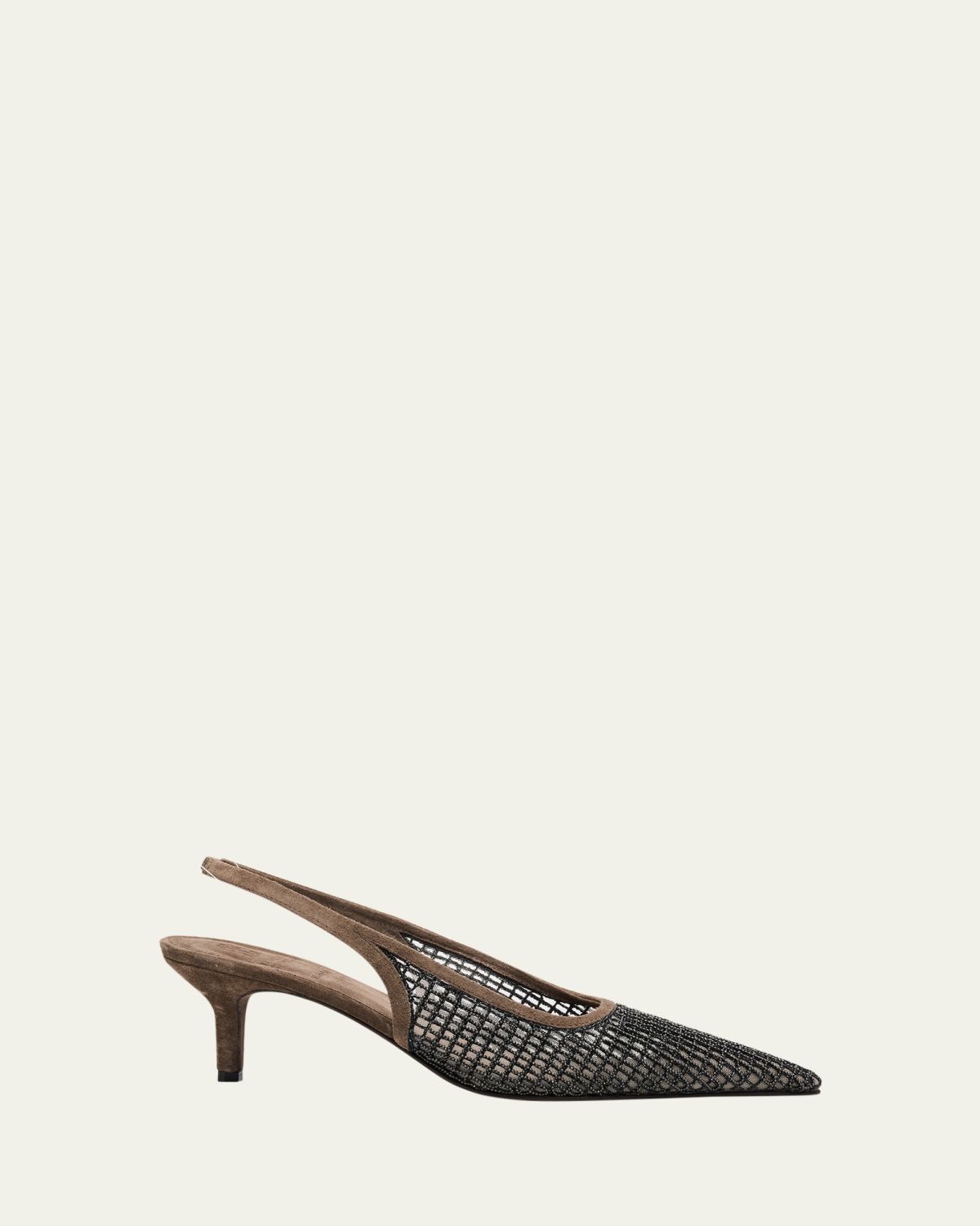 Brunello Cucinelli 55mm Monili Suede-Trimmed Slingback Pumps