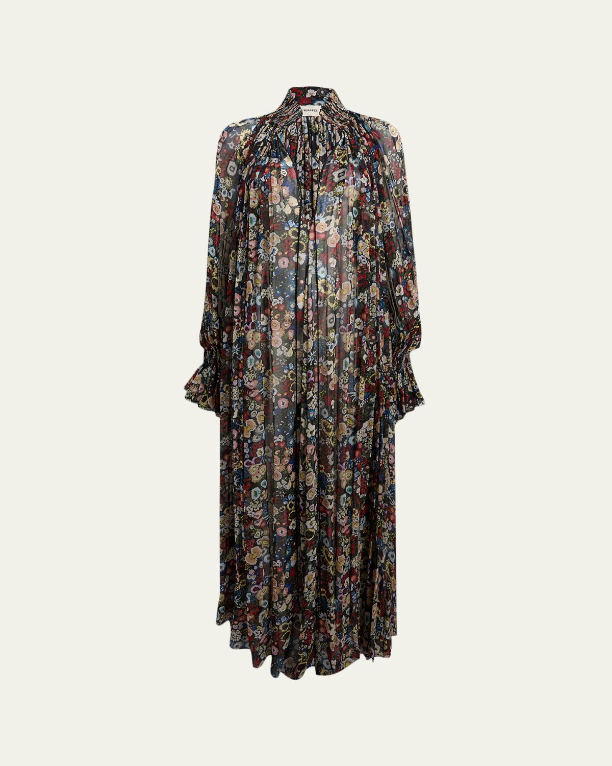 Khaite Edgar Plunging Floral Silk Maxi Peasant Dress